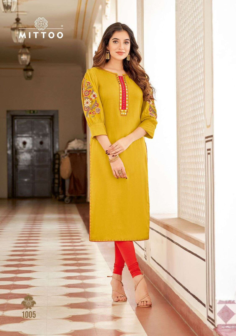 Mittoo Kaamiya Heavy Rayon Printed Designer Kurti Collection