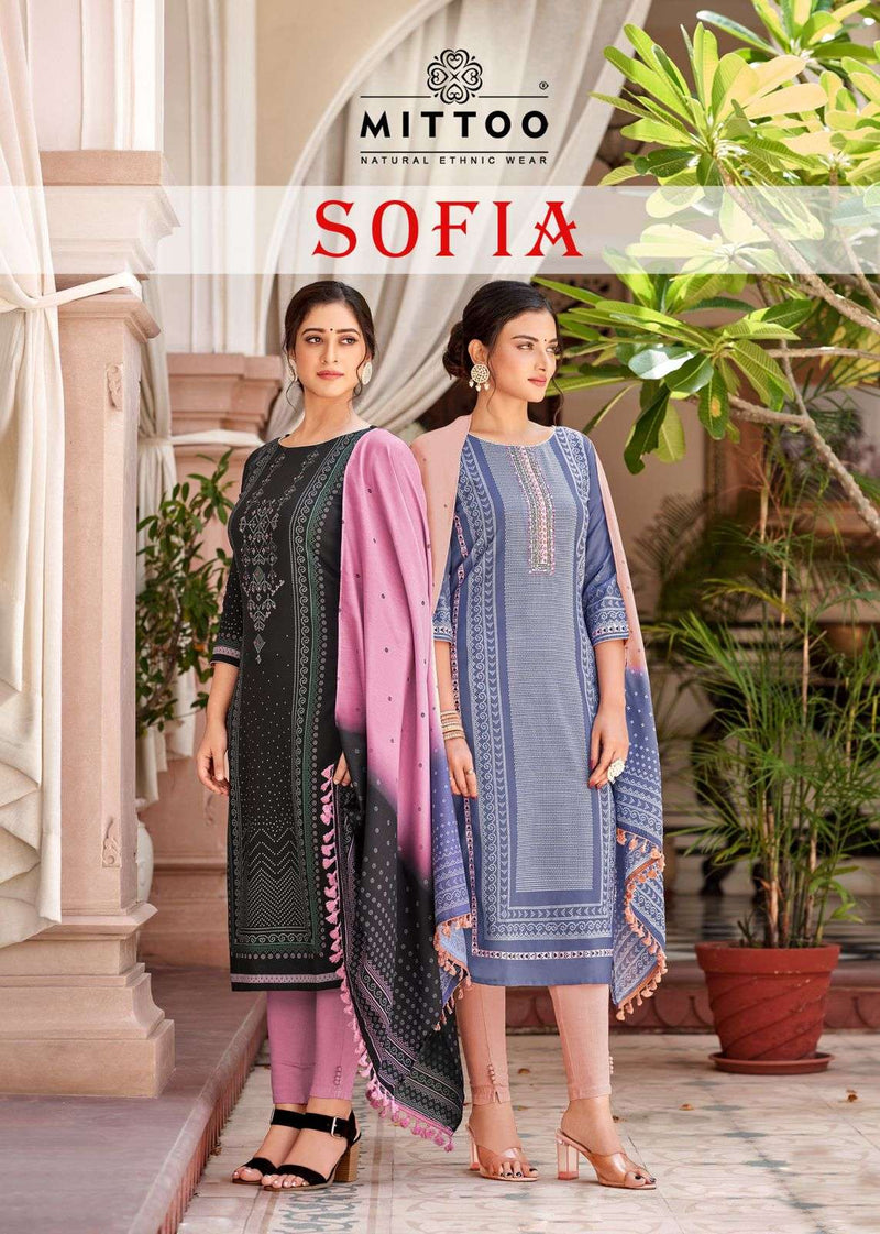 Mittoo Sofiya Rayon Printed Handwork Designer Party Wear Combo Set Of Kurti