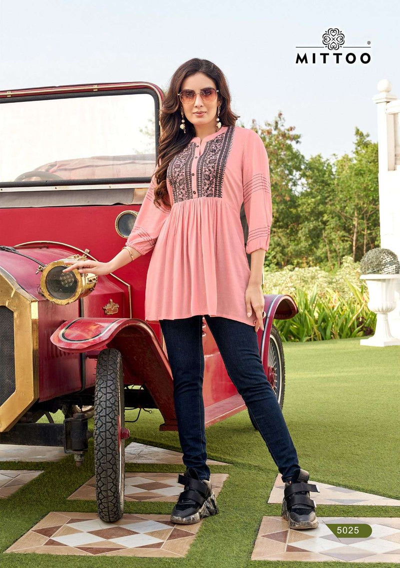 Mittoo Victoria Vol 5 Rayon Embroidery And Handwork Western Wear Short Kurti