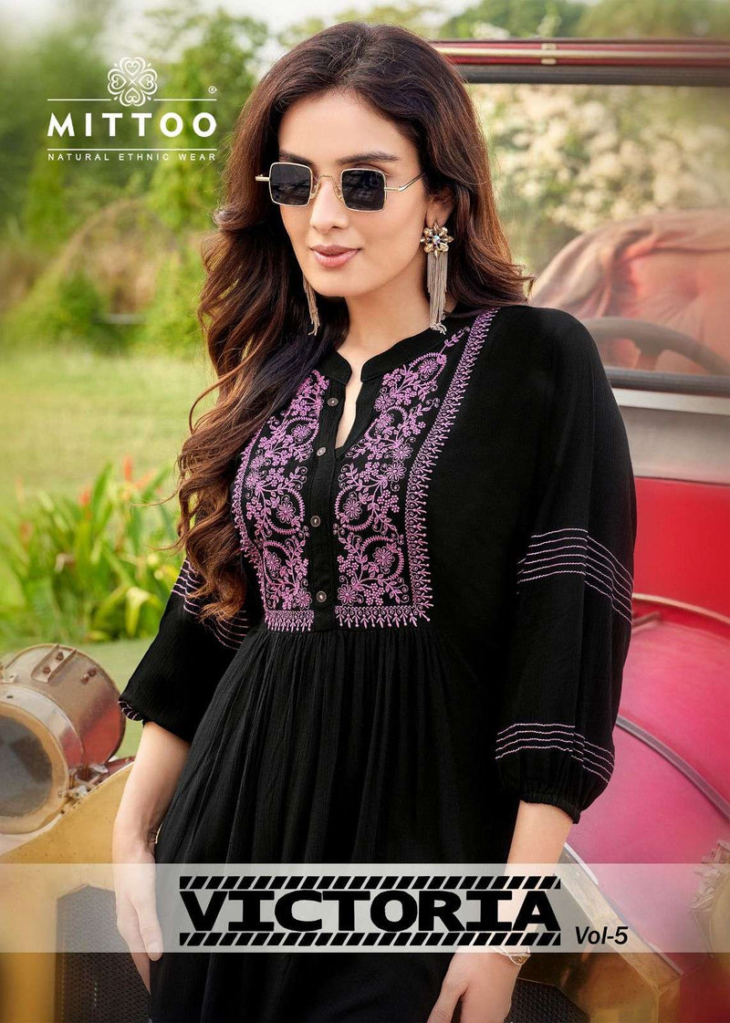 Mittoo Victoria Vol 5 Rayon Embroidery And Handwork Western Wear Short Kurti