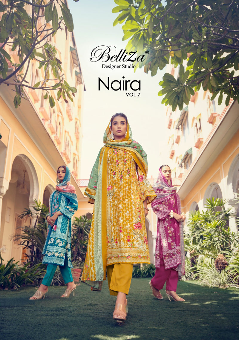 Belliza Designer Studio Naira Vol 7 Cotton Digital Print With Embroidery Work Suits