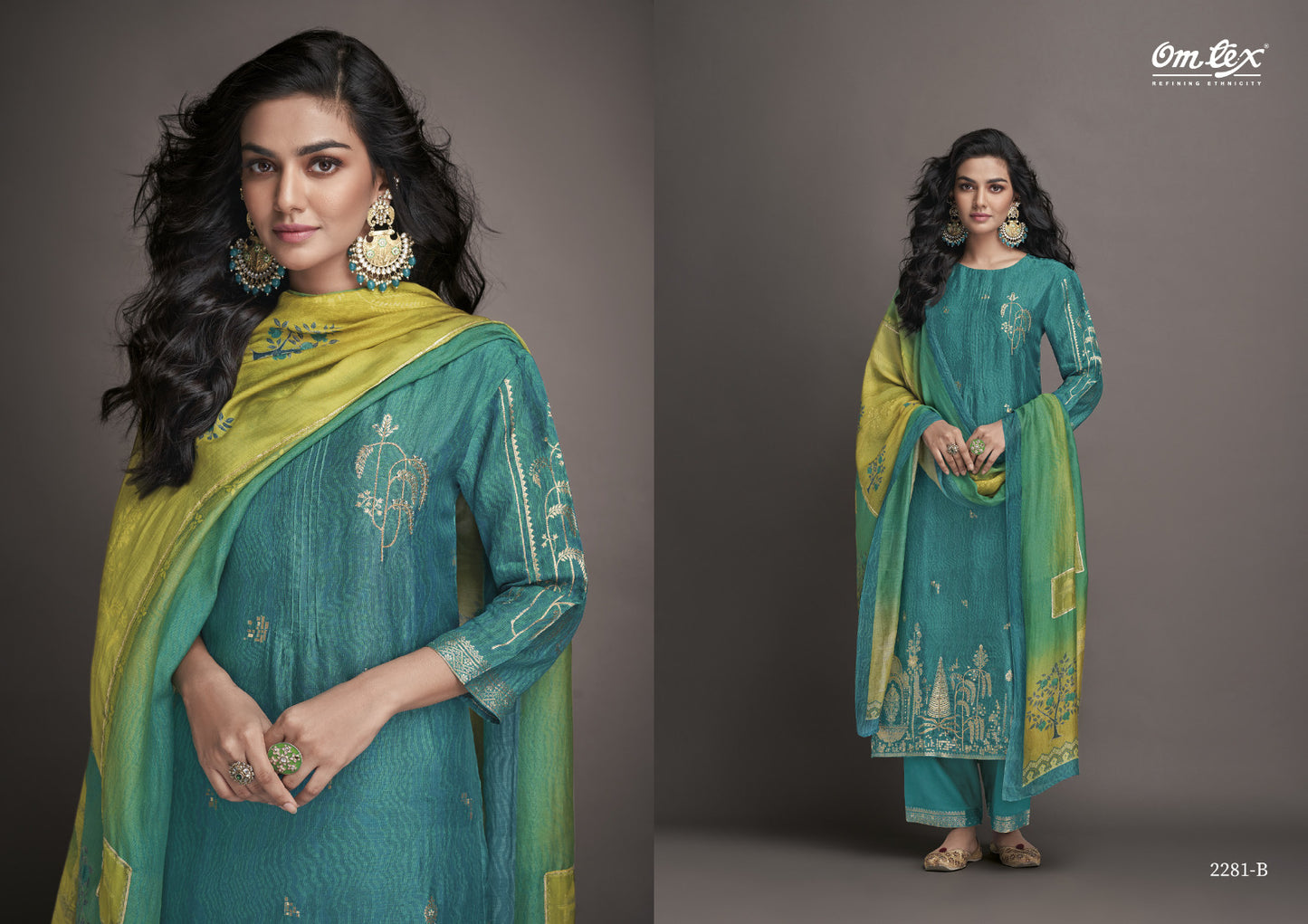 Omtex Nicola Silk Jacquard Digital Print With Hand Work Designer Heavy Suits