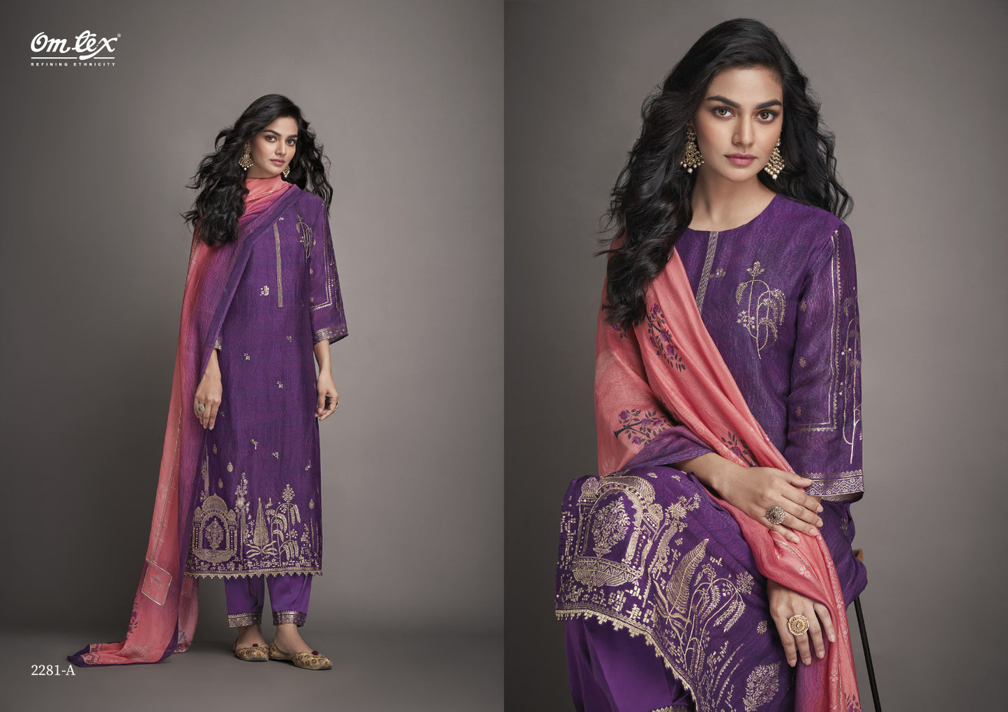 Omtex Nicola Silk Jacquard Digital Print With Hand Work Designer Heavy Suits