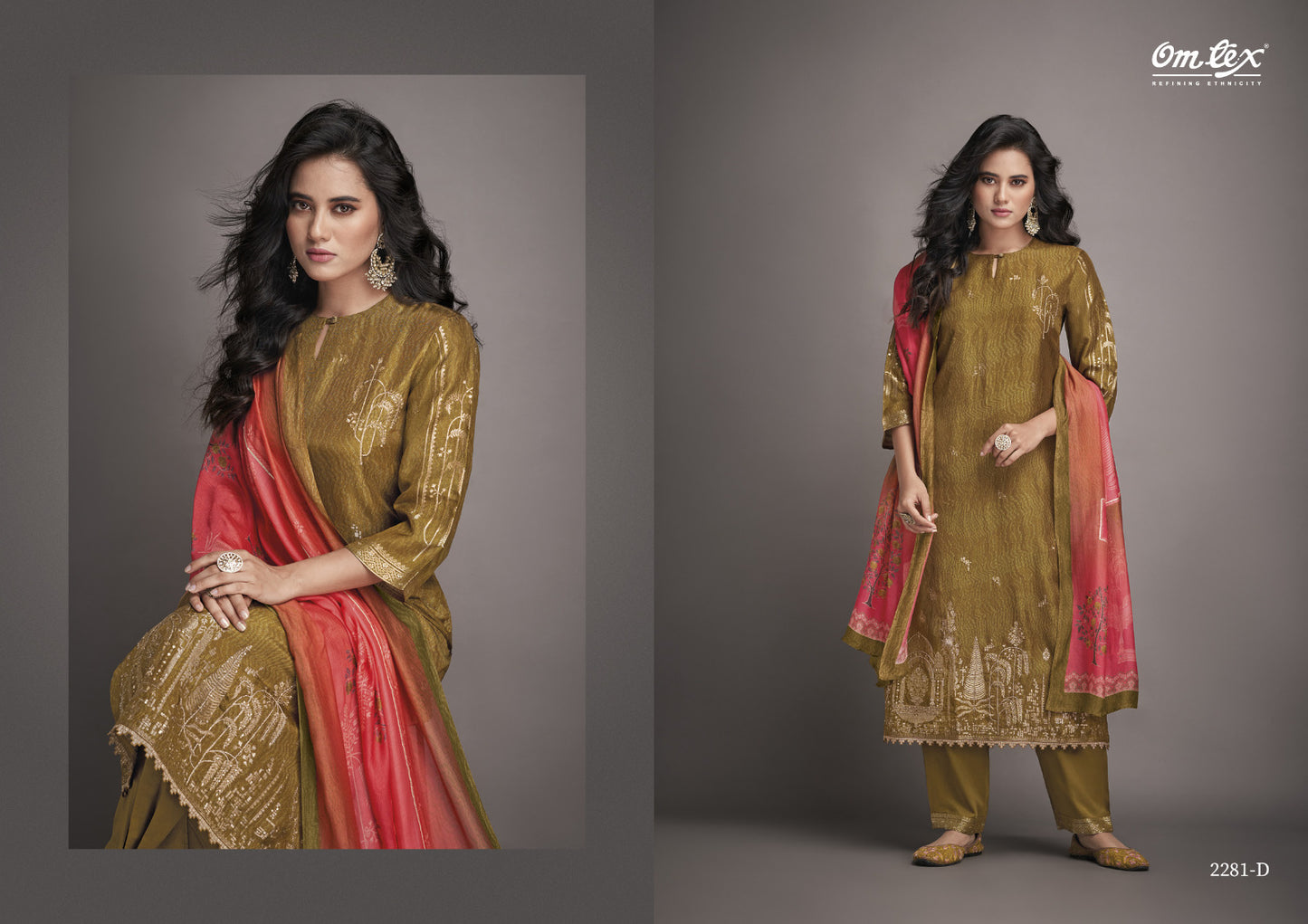 Omtex Nicola Silk Jacquard Digital Print With Hand Work Designer Heavy Suits