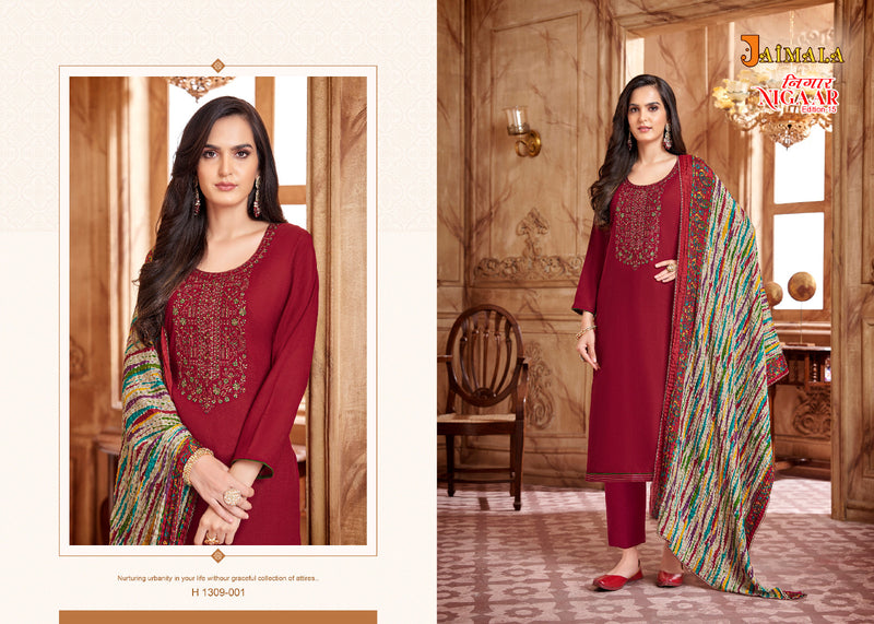 Alok Suits Jaimala Nigaar Vol 15 Rayon Slub Embroidery & Swarovski Work Suits