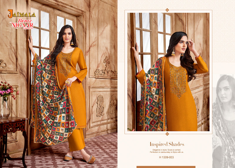 Alok Suits Jaimala Nigaar Vol 15 Rayon Slub Embroidery & Swarovski Work Suits