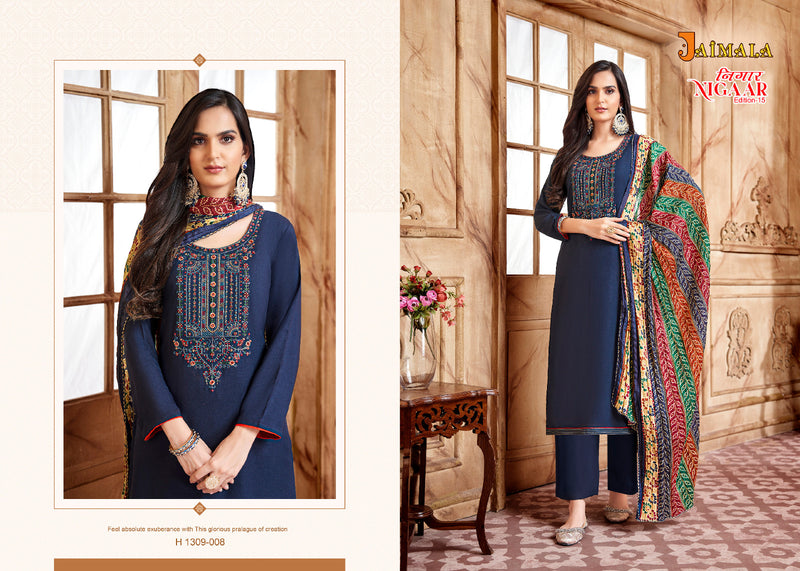 Alok Suits Jaimala Nigaar Vol 15 Rayon Slub Embroidery & Swarovski Work Suits