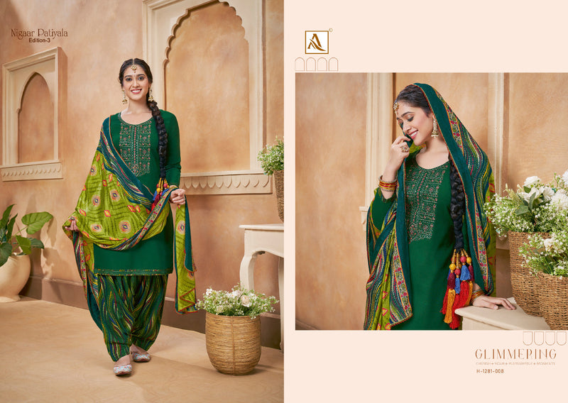 Alok Suits Nigaar Patiyala Vol 3 Rayon Slub Fancy Thered Embroidery Work Suits