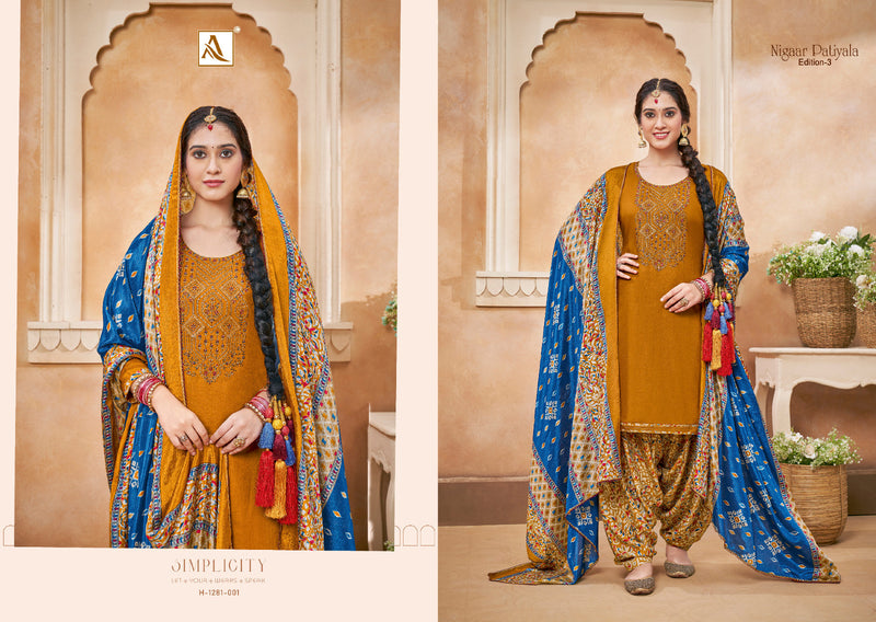 Alok Suits Nigaar Patiyala Vol 3 Rayon Slub Fancy Thered Embroidery Work Suits