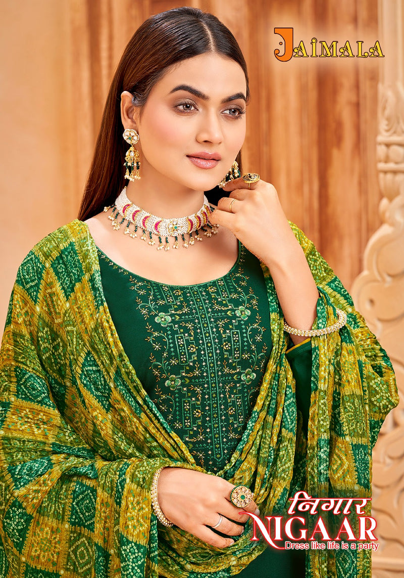 Alok Suits Jaimala Nigaar Vol 6 Rayon Slub Embroidery Swarovski Diamond Work Fancy Designer Salwar Suits