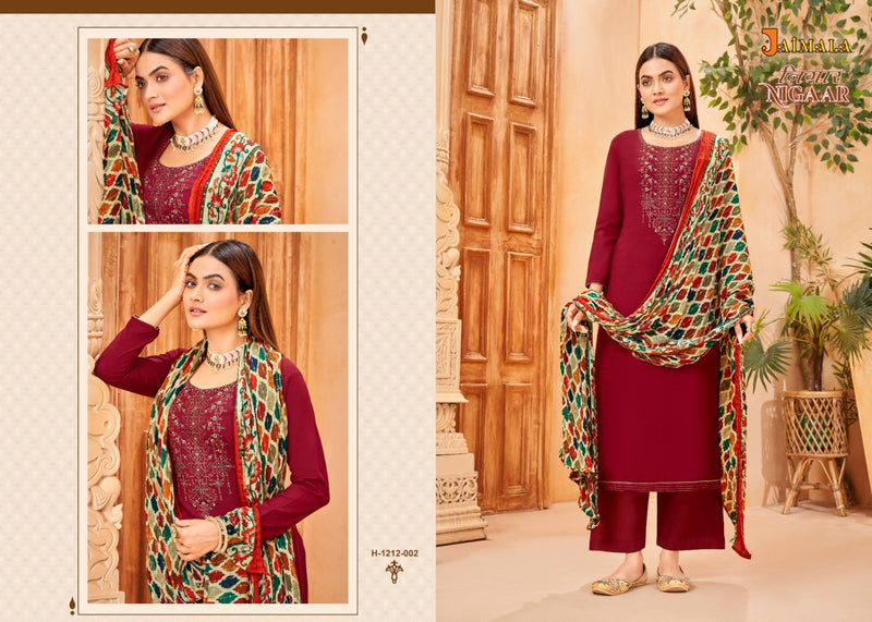 Alok Suits Jaimala Nigaar Vol 6 Rayon Slub Embroidery Swarovski Diamond Work Fancy Designer Salwar Suits