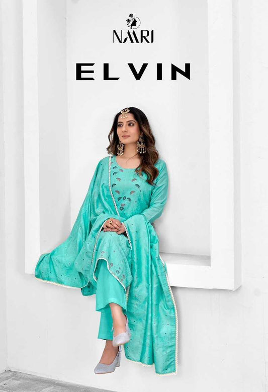 Naari Elvin Pure Muslin Dola Jacquard Siroski Work Fancy Salwar Suit