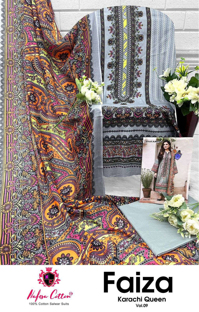 Nafisa Cotton Faiza Karachi Queen Vol 9 Pure Cotton Printed Salwar Suit