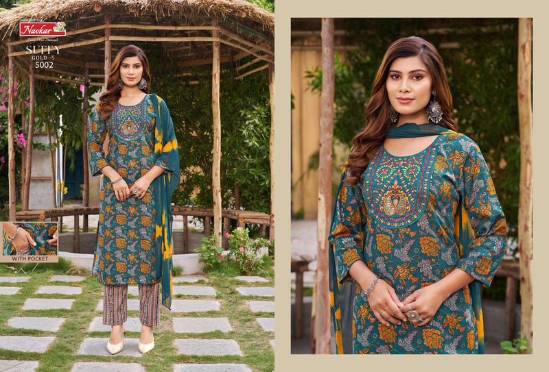 Navkar Suffy Gold Vol 5 Rayon Foil Printed Fancy Designer Combo Set Of Kurti