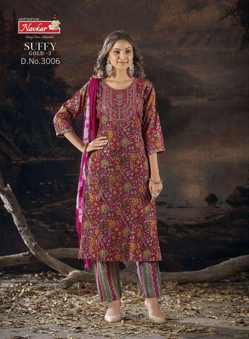 Navkar suffy Gold Vol 3 Rayon Foil Printed Designer Combo Set Kurti