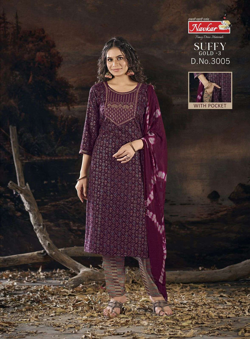 Navkar suffy Gold Vol 3 Rayon Foil Printed Designer Combo Set Kurti