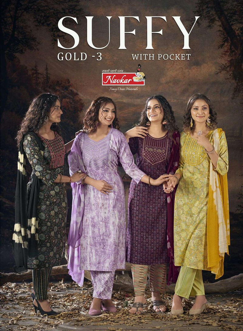 Navkar suffy Gold Vol 3 Rayon Foil Printed Designer Combo Set Kurti