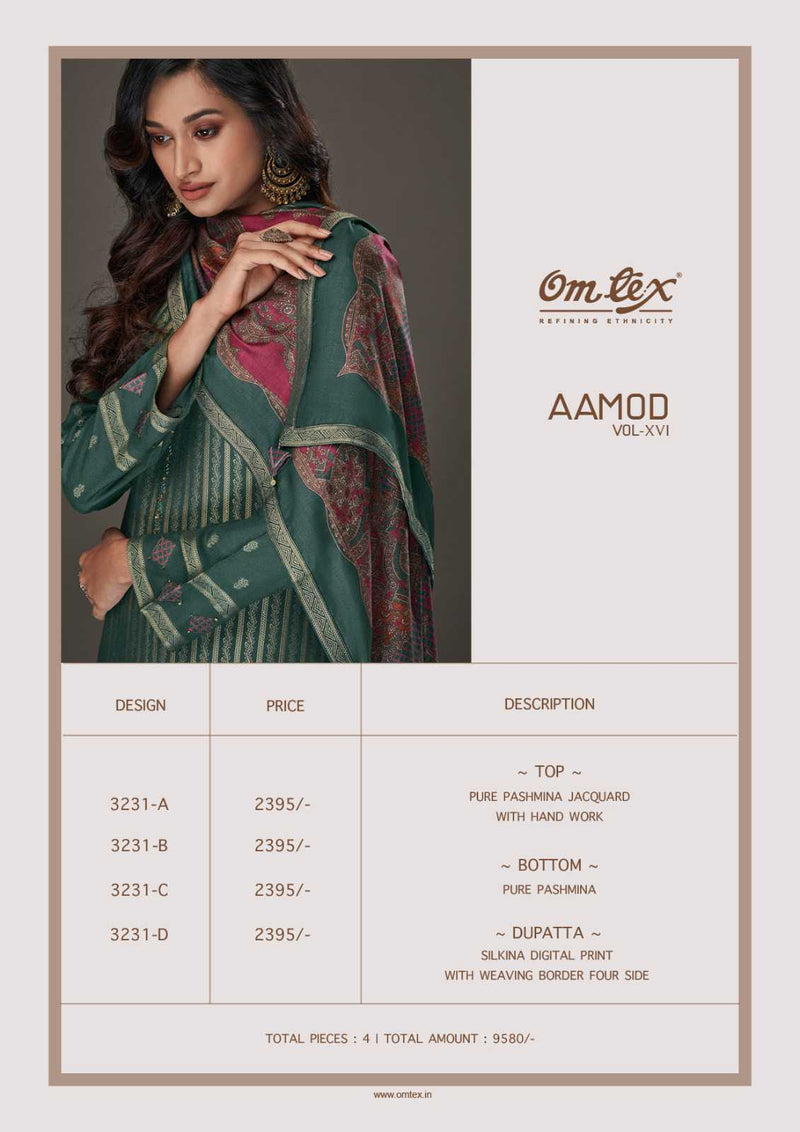 Omtex Aamod Vol 16 Pashmina Jacquard With Hand Work Weaving Digital Printed Salwar Kameez