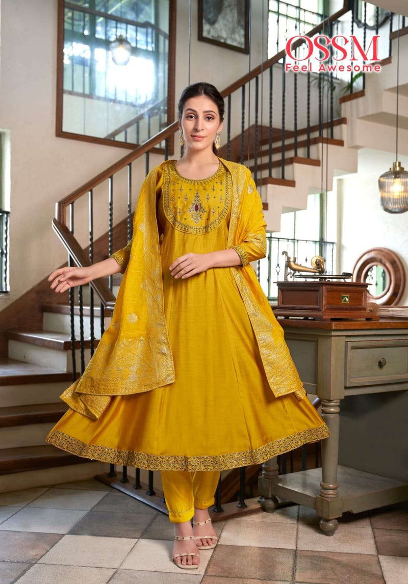 Ossm Sargam Viscose Silk Fancy Anarkali Style Kurti With Dupatta