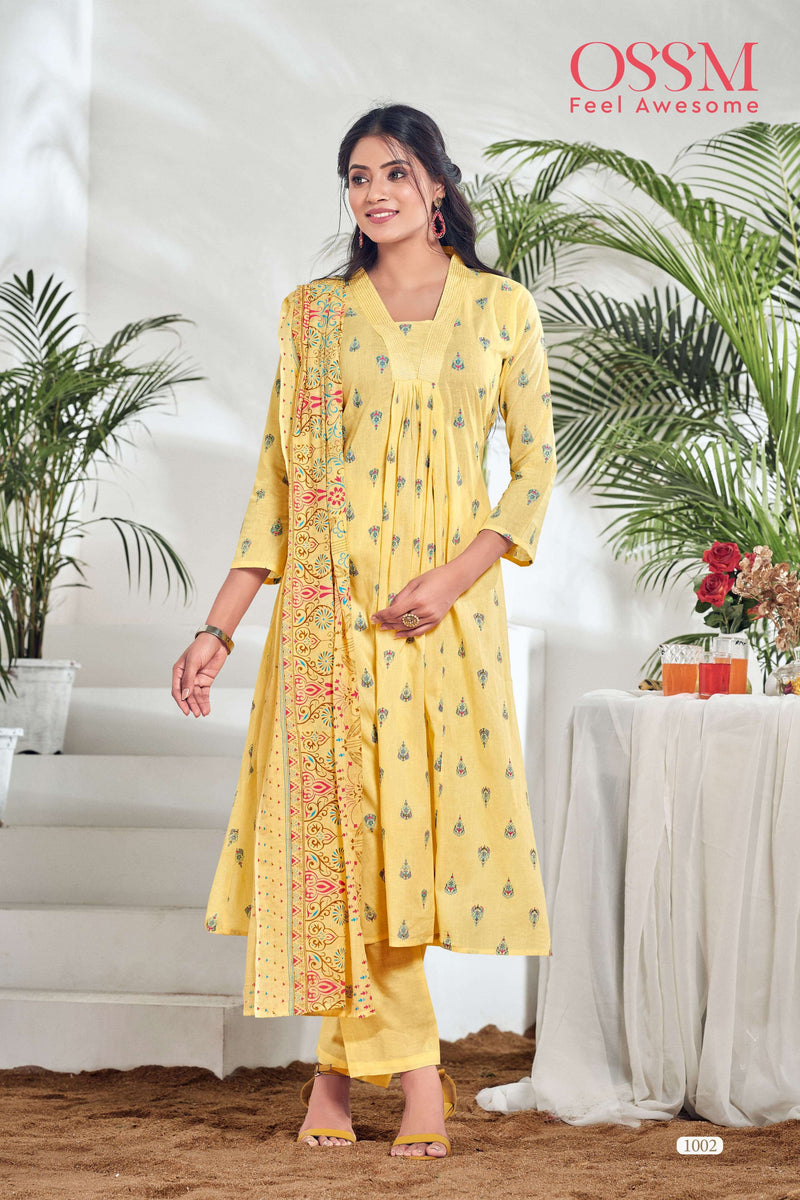 Ossm Summer Shades Cotton Prints Fancy Combo Set Kurti