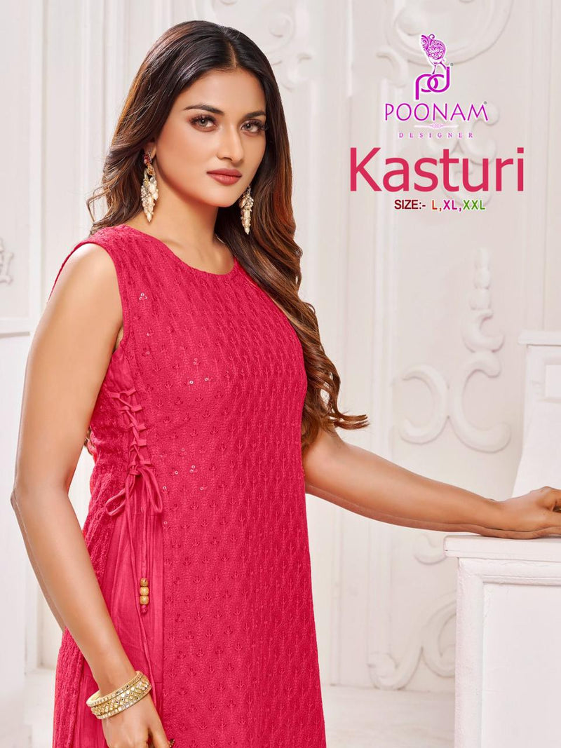 Poonam Designer Kasturi Rayon With Chikankari Work Fancy Designer Kurti