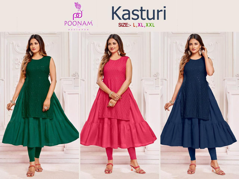 Poonam Designer Kasturi Rayon With Chikankari Work Fancy Designer Kurti