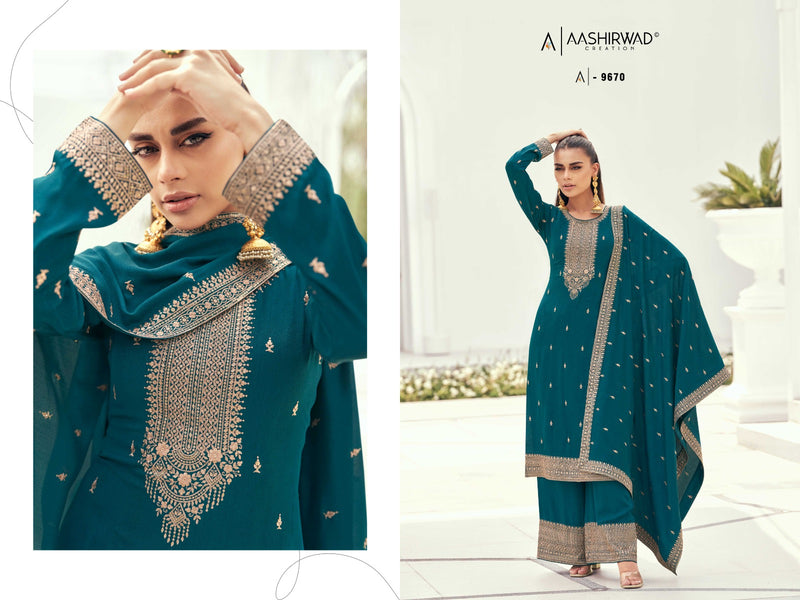 Aashirwad Creation Preet Silk With Exclusive Embroidery Salwar Suits