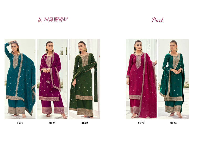 Aashirwad Creation Preet Silk With Exclusive Embroidery Salwar Suits