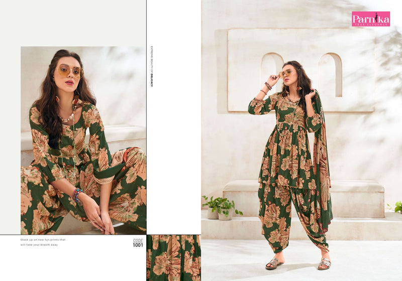 Parnka Blooming Silk Digital Printed Heavy Embroidery Fancy Designer Salwar Kameez