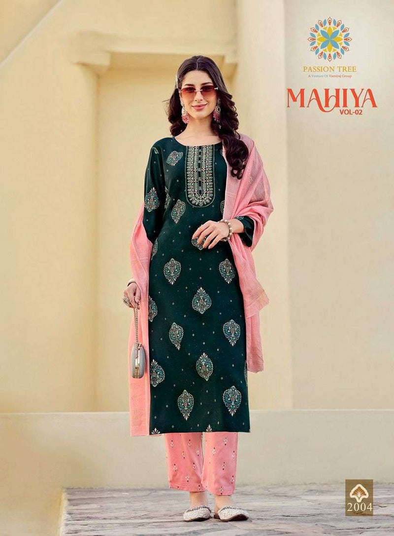 Passion Tree Mahiya Vol 2 Rayon With Classy Gold Print Fancy Embroidery Work Kurti