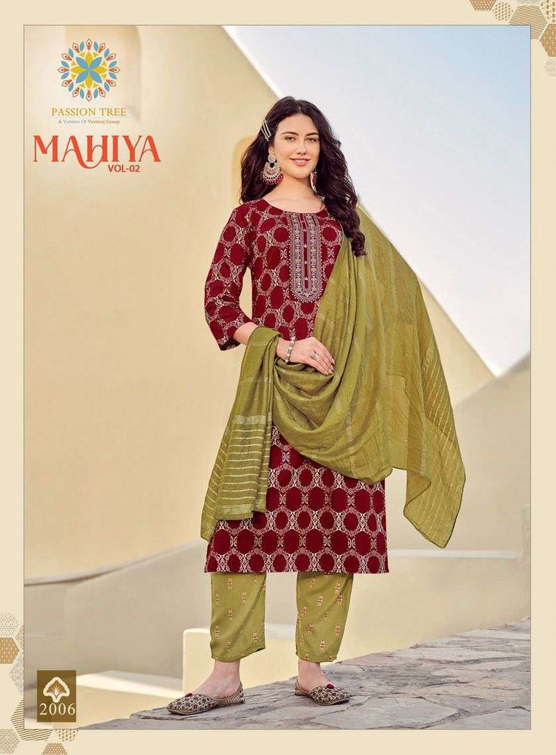 Passion Tree Mahiya Vol 2 Rayon With Classy Gold Print Fancy Embroidery Work Kurti