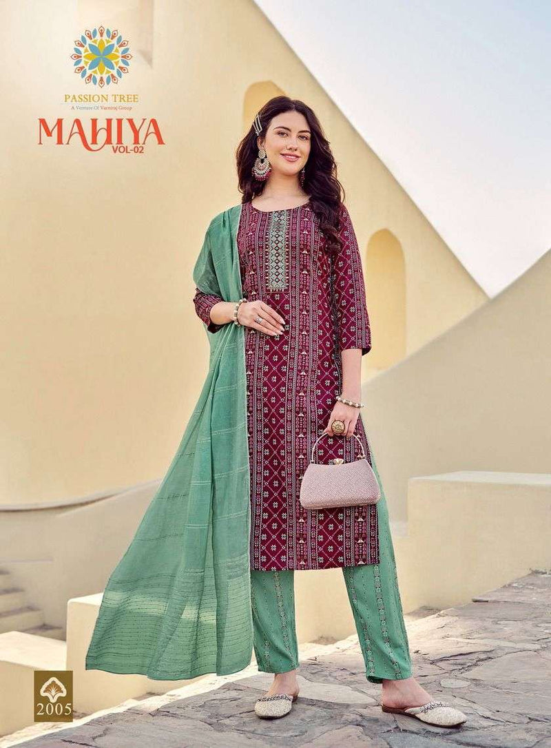 Passion Tree Mahiya Vol 2 Rayon With Classy Gold Print Fancy Embroidery Work Kurti