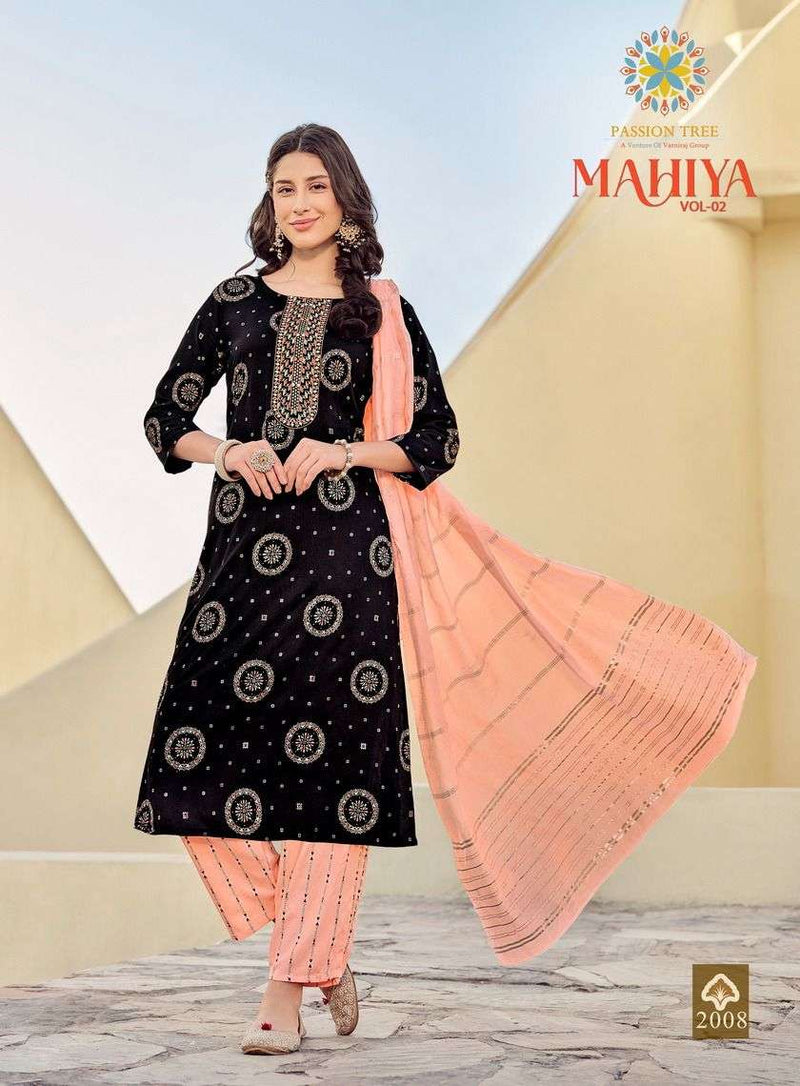 Passion Tree Mahiya Vol 2 Rayon With Classy Gold Print Fancy Embroidery Work Kurti