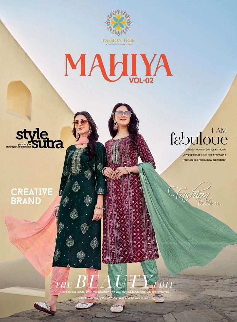 Passion Tree Mahiya Vol 2 Rayon With Classy Gold Print Fancy Embroidery Work Kurti