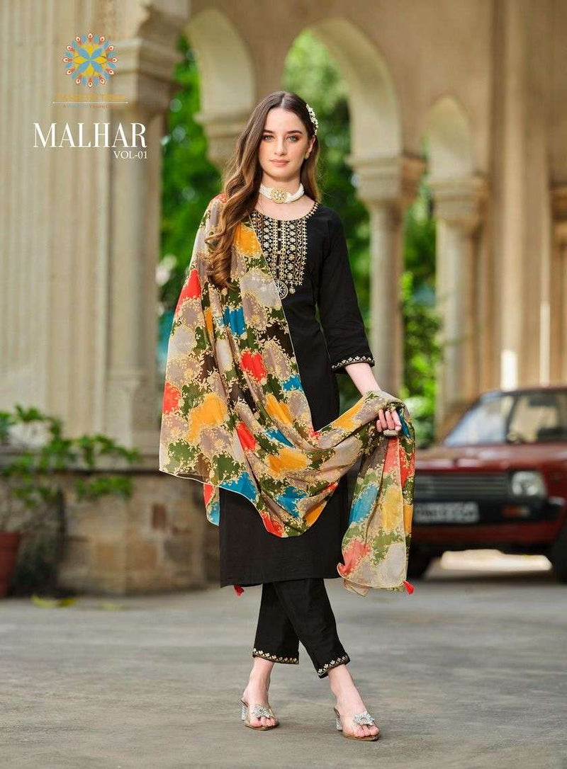 Passion Tree Malhar Vol 2 Silk Fancy Embroidery Work  Digital Printed Combo Set Straight Kurti