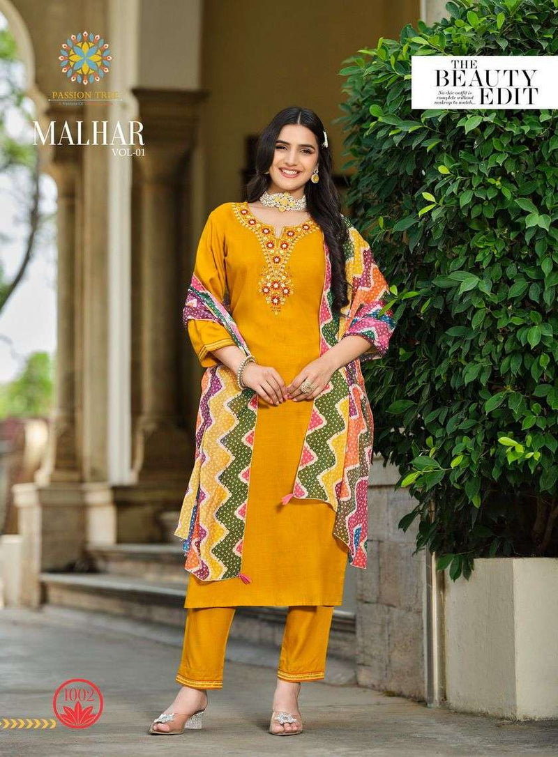 Passion Tree Malhar Vol 2 Silk Fancy Embroidery Work  Digital Printed Combo Set Straight Kurti