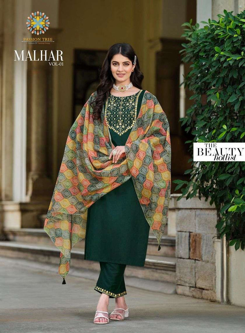 Passion Tree Malhar Vol 2 Silk Fancy Embroidery Work  Digital Printed Combo Set Straight Kurti