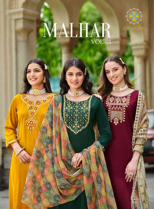 Passion Tree Malhar Vol 2 Silk Fancy Embroidery Work  Digital Printed Combo Set Straight Kurti