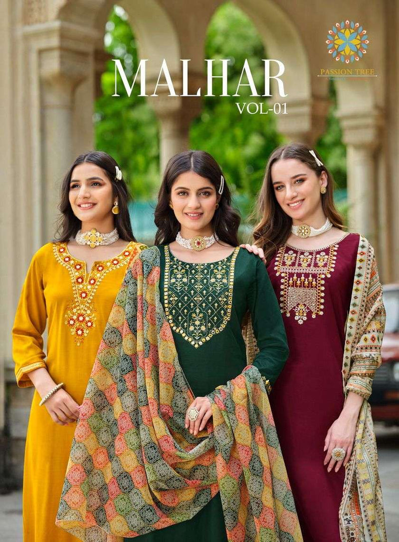 Passion Tree Malhar Vol 2 Silk Fancy Embroidery Work  Digital Printed Combo Set Straight Kurti