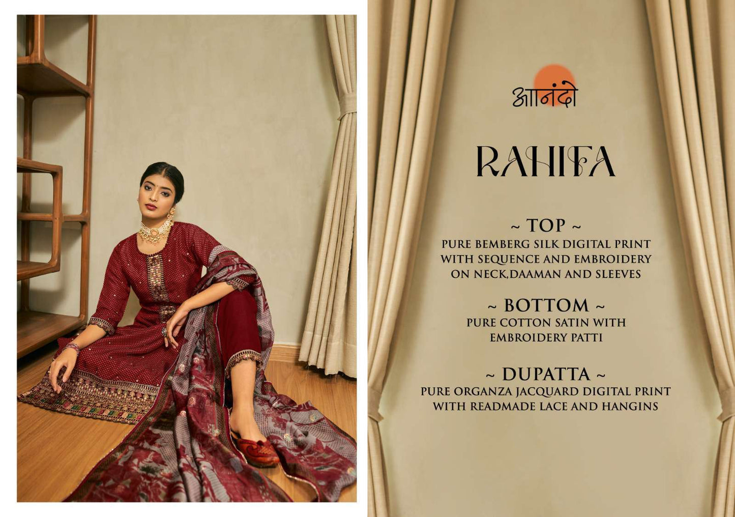 Jay Vijay Rahifa Silk Digital Print With Embroidery Work Designer Suit Collection