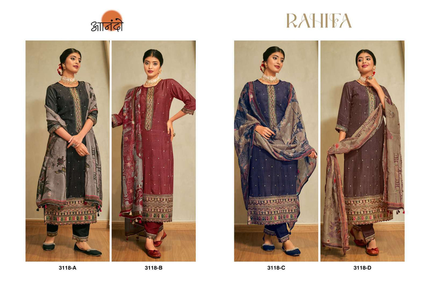 Jay Vijay Rahifa Silk Digital Print With Embroidery Work Designer Suit Collection