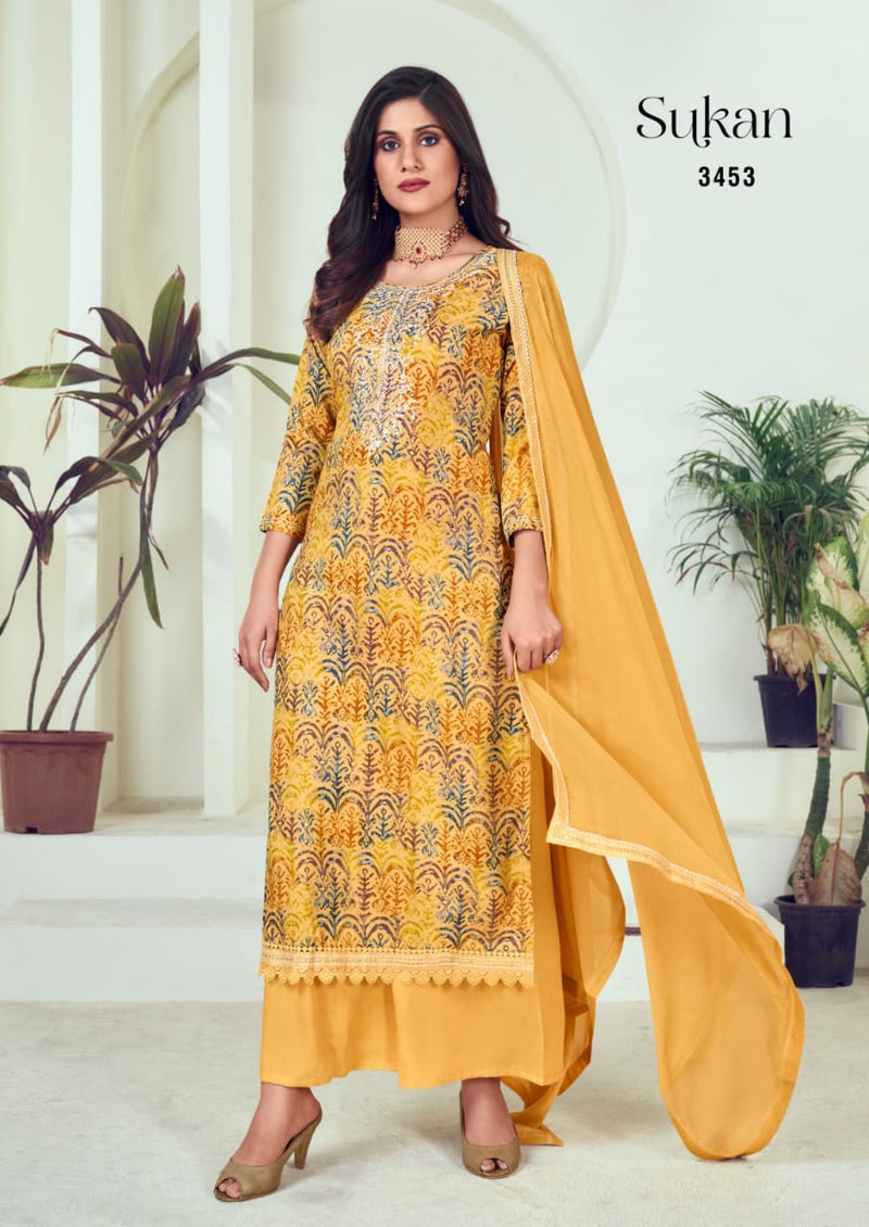 Rang Sukan Rayon Print Foil With Fancy Work Printed Designer Salwar Kameez