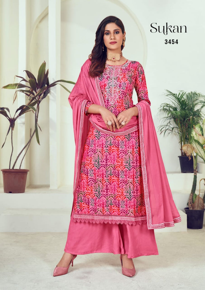 Rang Sukan Rayon Print Foil With Fancy Work Printed Designer Salwar Kameez