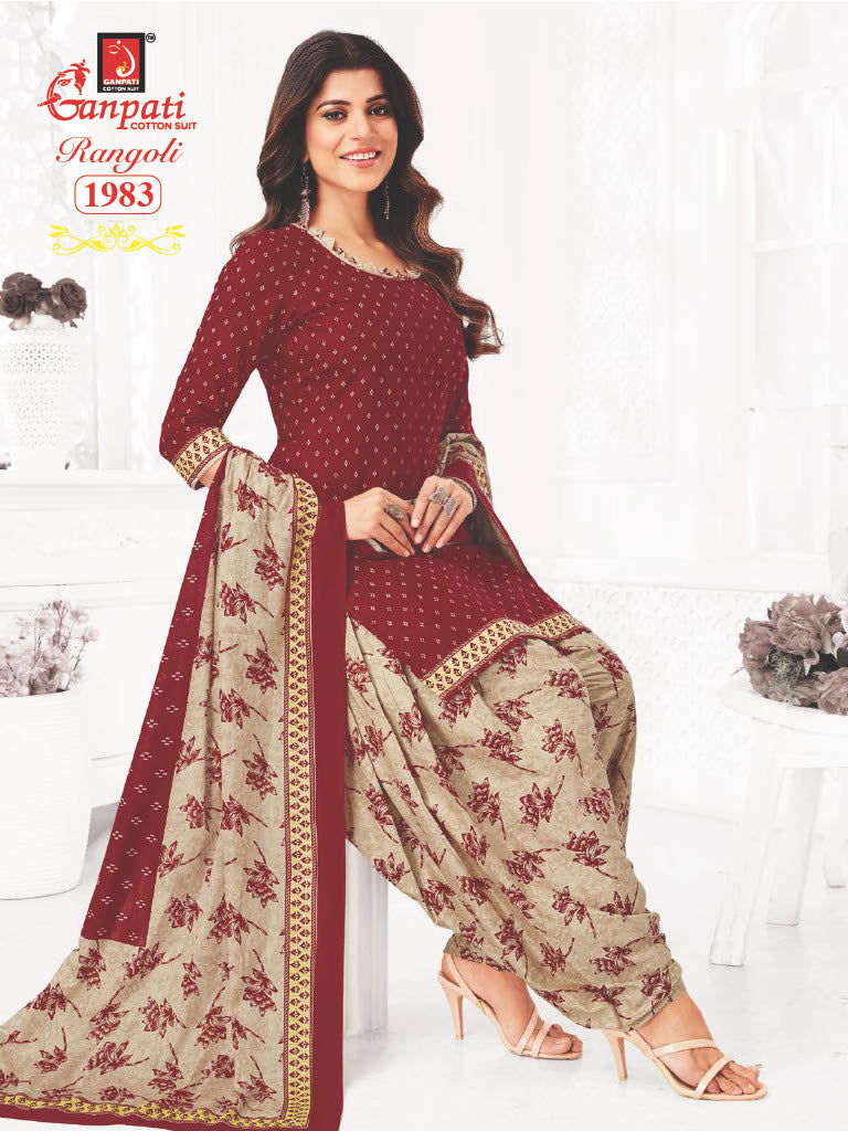 Ganpati Rangoli Vol 19 Cotton Printed Regulae Wear Patiyala Suit Collection