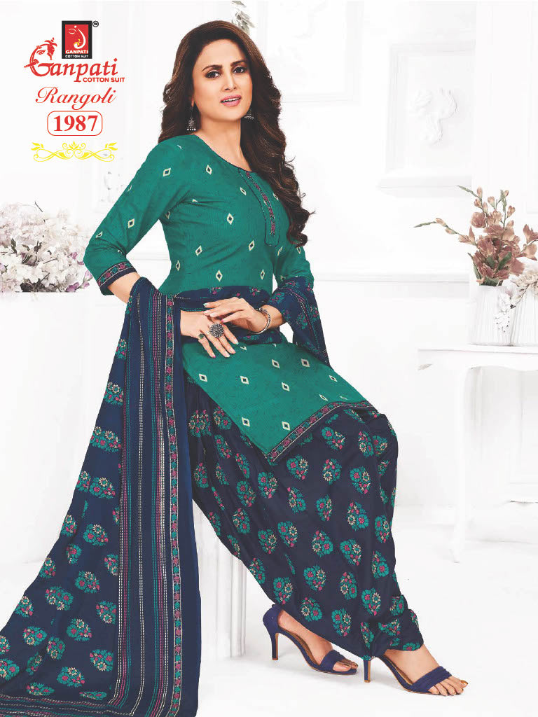 Ganpati Rangoli Vol 19 Cotton Printed Regulae Wear Patiyala Suit Collection