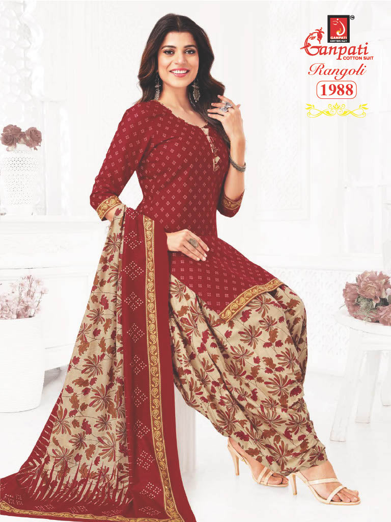 Ganpati Rangoli Vol 19 Cotton Printed Regulae Wear Patiyala Suit Collection