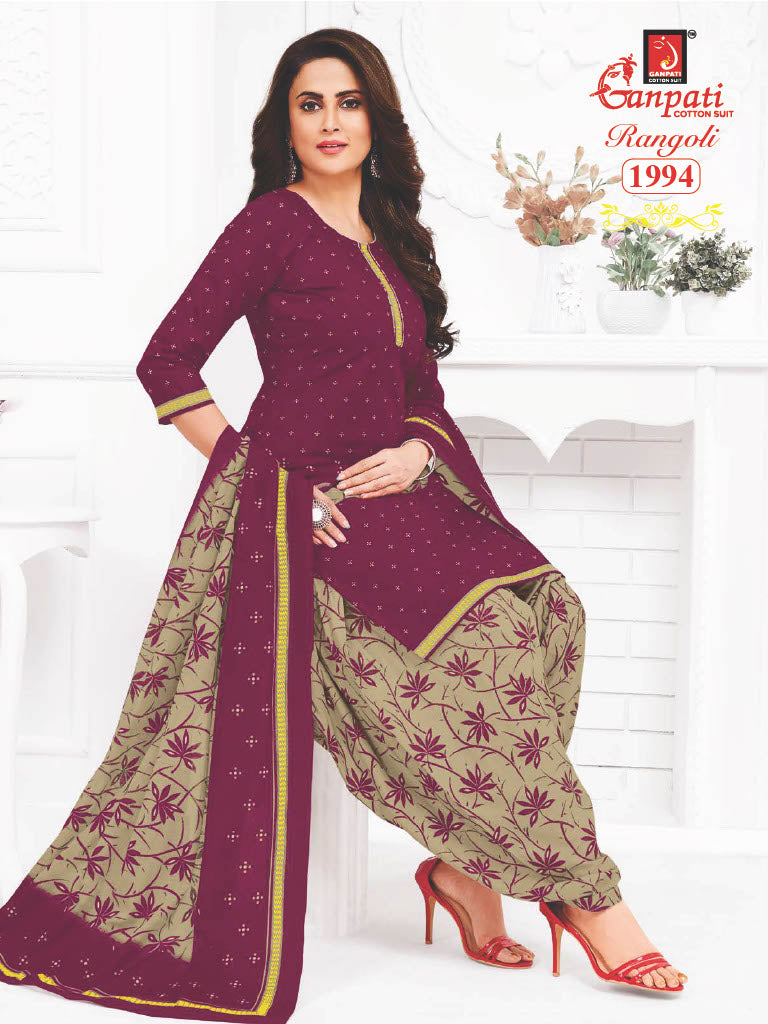 Ganpati Rangoli Vol 19 Cotton Printed Regulae Wear Patiyala Suit Collection