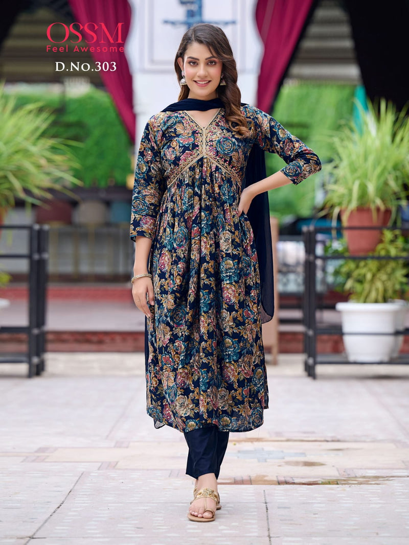 Ossm Resham Vol 3 Chanderi Silk Foil Print With Fancy Designer Alia Style Kurti