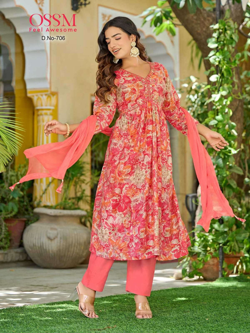 Ossm Resham Vol 7 Modal Chanderi Foil Print Casual Wear Kurtis