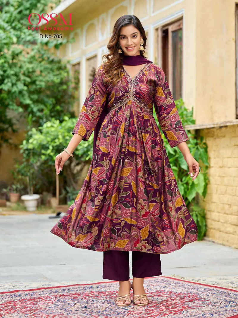 Ossm Resham Vol 7 Modal Chanderi Foil Print Casual Wear Kurtis